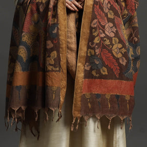 Brown - Mangalagiri Cotton Handpainted Pen Work Kalamkari Dupatta 03