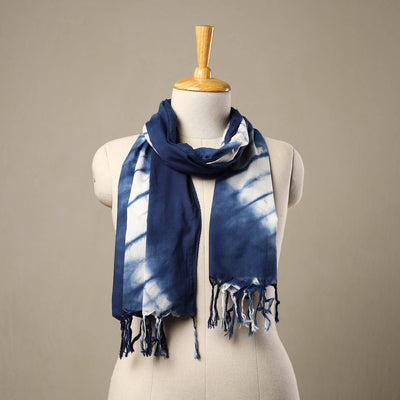 Blue - Cotton Tie-Dye Shibori Stole with Tassels 265