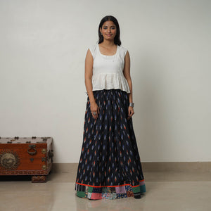 Black - 24 Kali Cotton Pochampally Ikat Skirt 36