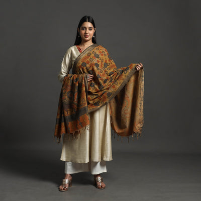 Brown - Mangalagiri Cotton Handpainted Pen Work Kalamkari Dupatta 02