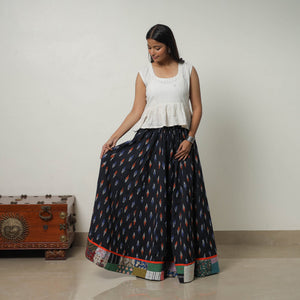 Black - 24 Kali Cotton Pochampally Ikat Skirt 36