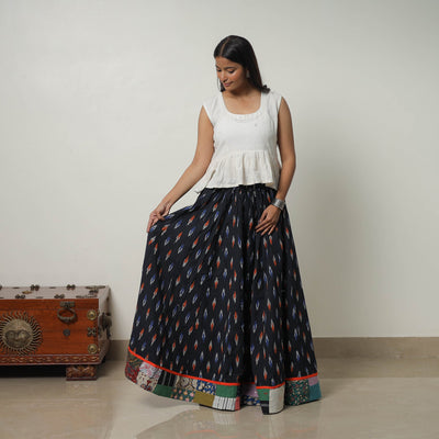 Black - 24 Kali Cotton Pochampally Ikat Skirt 36