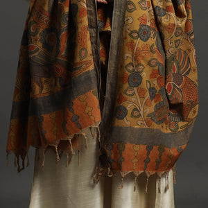Brown - Mangalagiri Cotton Handpainted Pen Work Kalamkari Dupatta 02