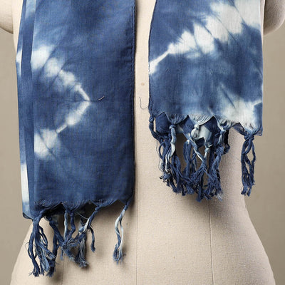 Blue - Cotton Tie-Dye Shibori Stole with Tassels 268