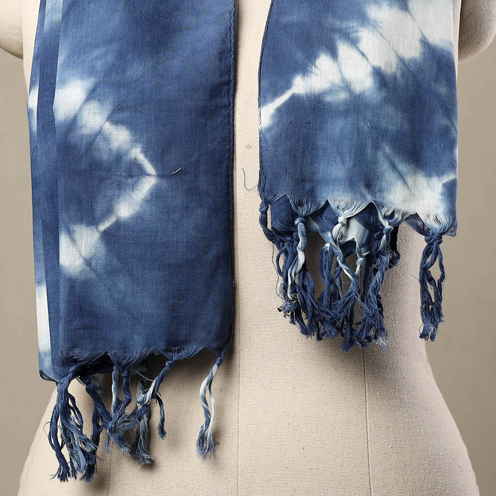 Blue - Cotton Tie-Dye Shibori Stole with Tassels 268