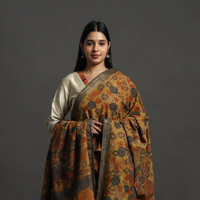 Brown - Mangalagiri Cotton Handpainted Pen Work Kalamkari Dupatta 02