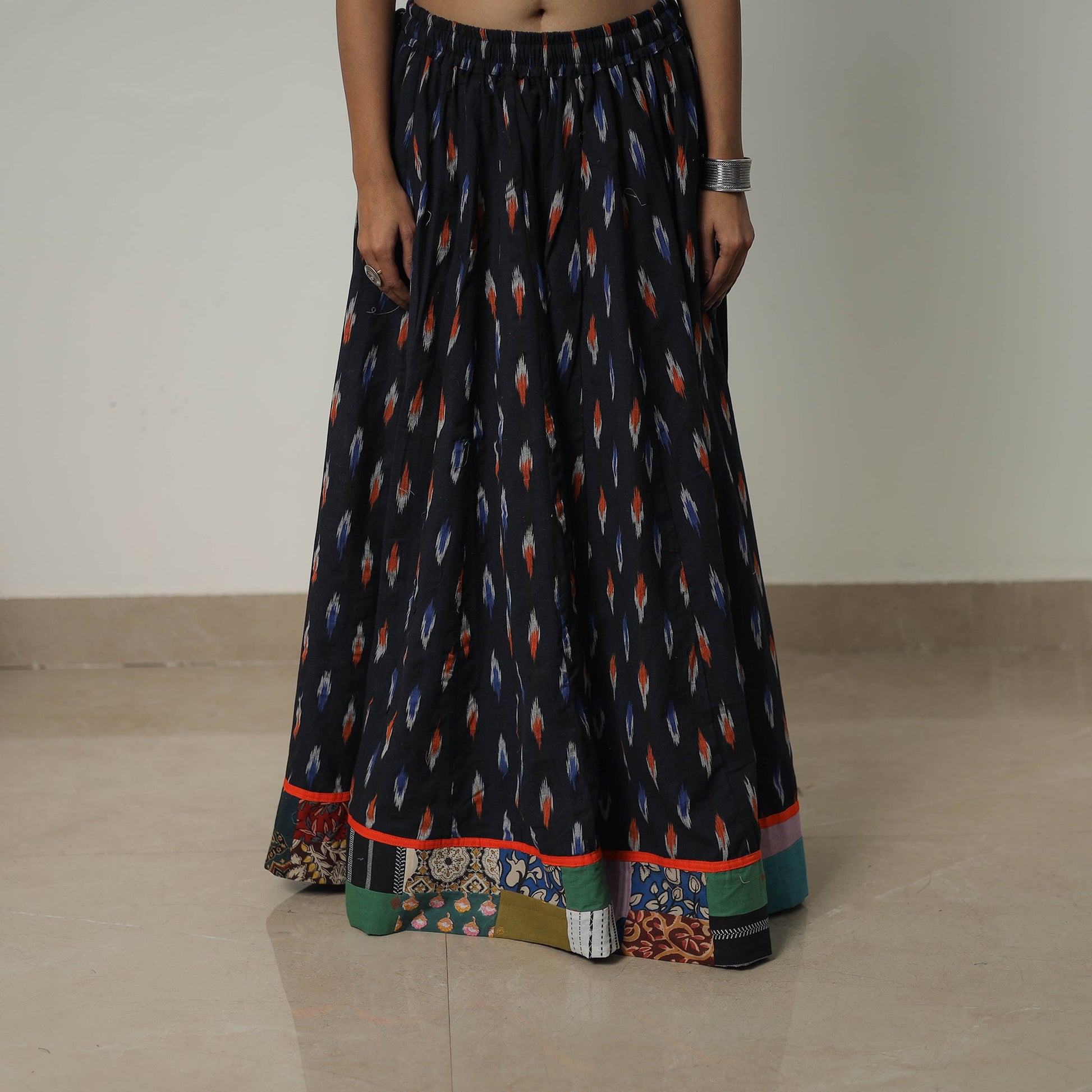 Black - 24 Kali Cotton Pochampally Ikat Skirt 36
