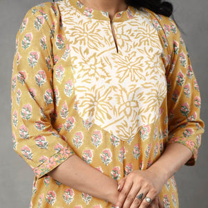 Brown - Sanganeri Block Printed Cotton Kurta with Palazzo & Dupatta Set