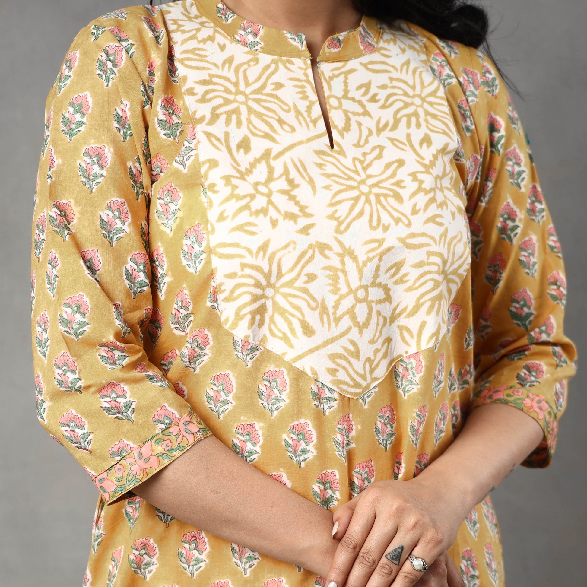 Brown - Sanganeri Block Printed Cotton Kurta with Palazzo & Dupatta Set