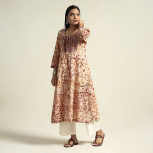 Brown - Kutch Batik Printed Cotton A-Line Kurta