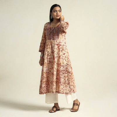 Brown - Kutch Batik Printed Cotton A-Line Kurta