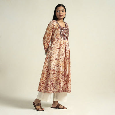Brown - Kutch Batik Printed Cotton A-Line Kurta