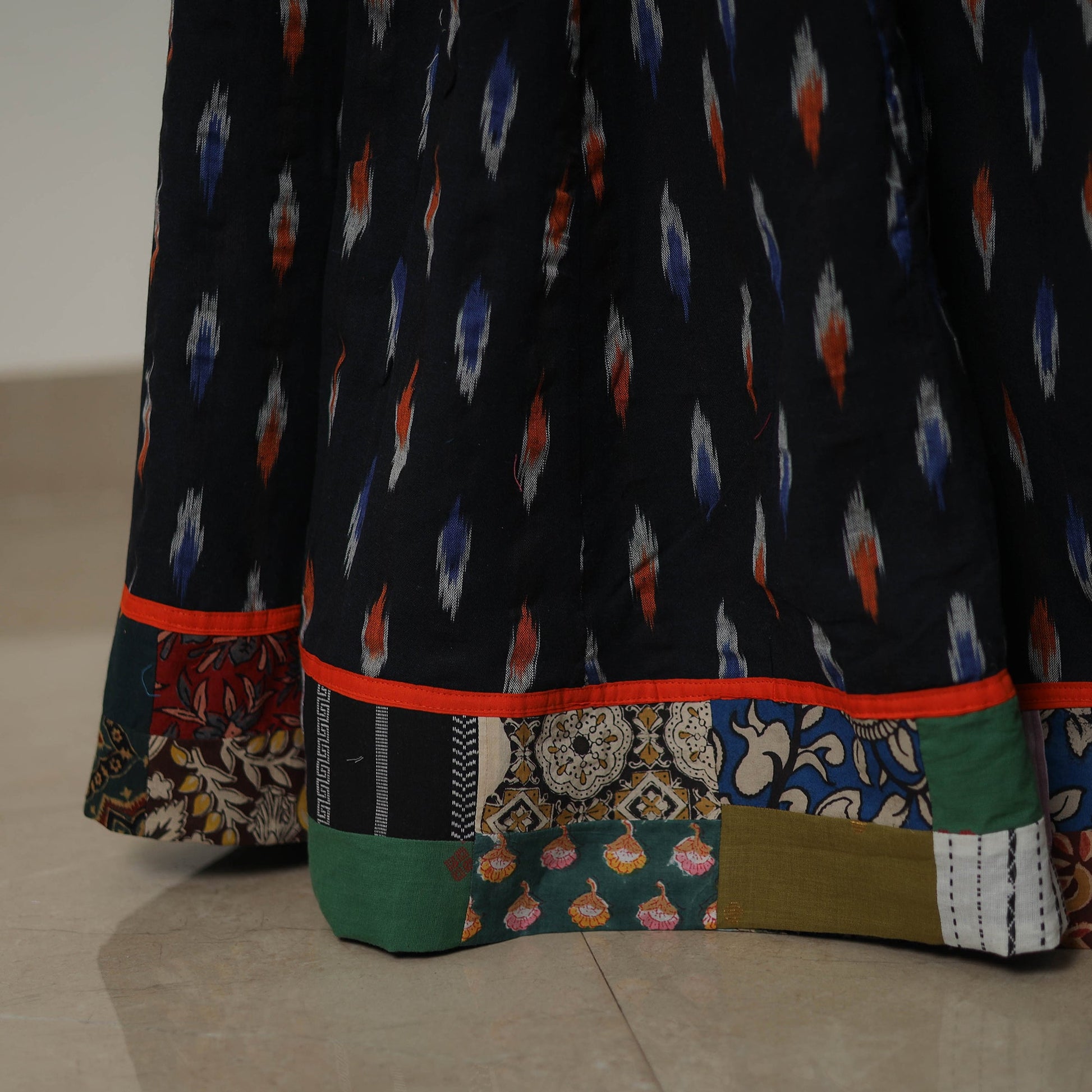 Black - 24 Kali Cotton Pochampally Ikat Skirt 36