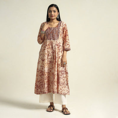 Brown - Kutch Batik Printed Cotton A-Line Kurta