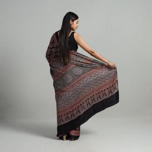 Black - Natural Dyed Hand Block Print Modal Silk Ajrakh Saree 16