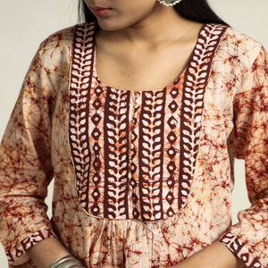 Brown - Kutch Batik Printed Cotton A-Line Kurta