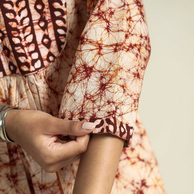 Brown - Kutch Batik Printed Cotton A-Line Kurta