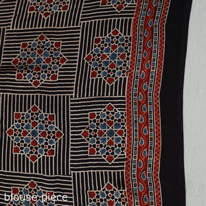 Black - Natural Dyed Hand Block Print Modal Silk Ajrakh Saree 16