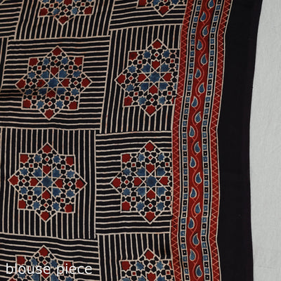 Black - Natural Dyed Hand Block Print Modal Silk Ajrakh Saree 16