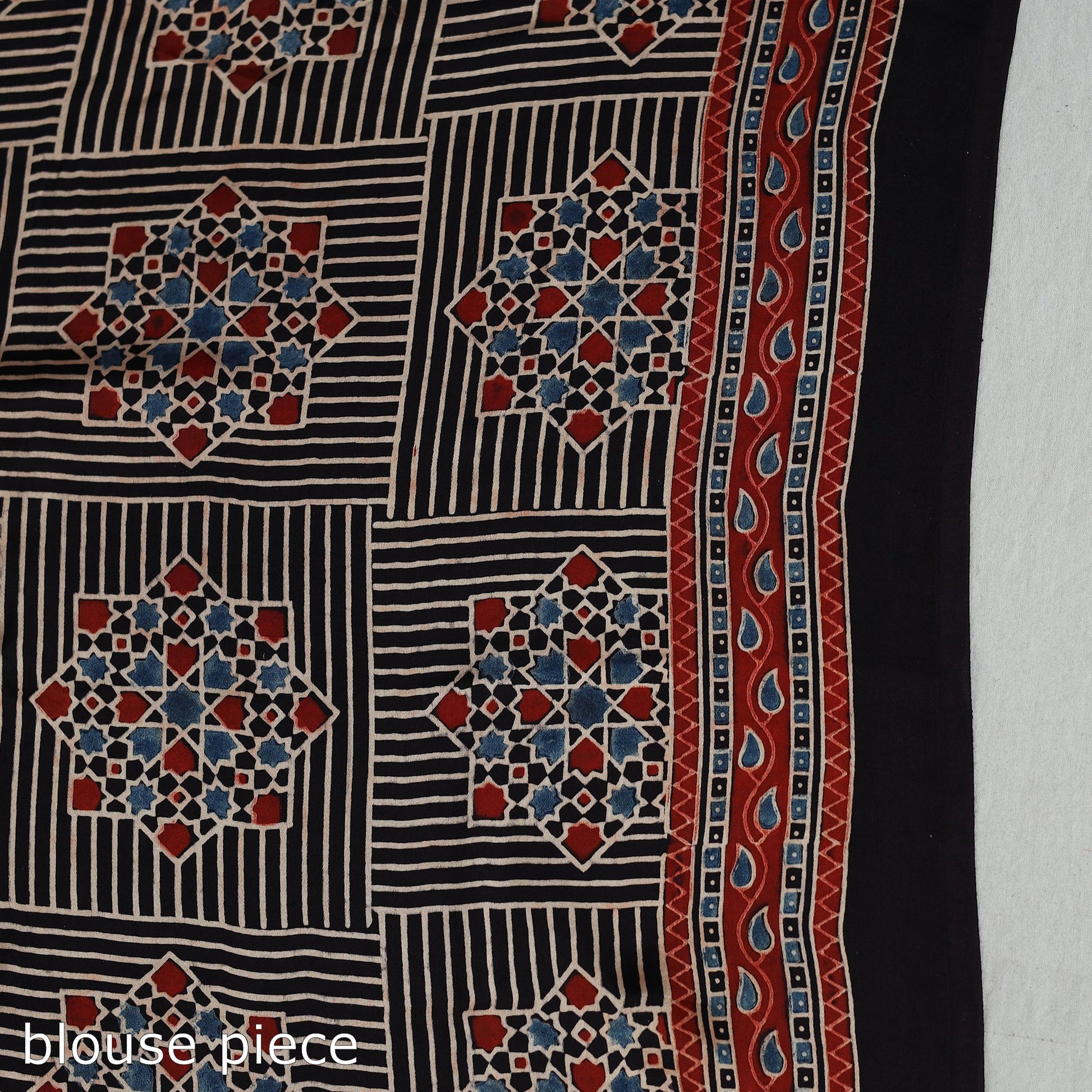 Black - Natural Dyed Hand Block Print Modal Silk Ajrakh Saree 16