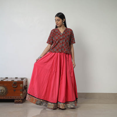 24 Kali Plain Cotton Skirt with Patchwork Border 07