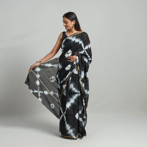 Black - Tie & Dye Chanderi Silk Shibori Saree with Zari Border 07