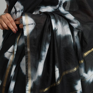 Black - Tie & Dye Chanderi Silk Shibori Saree with Zari Border 07