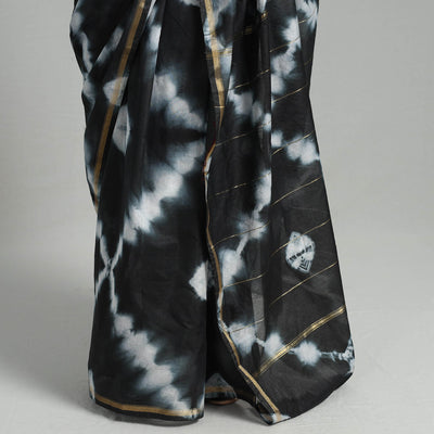 Black - Tie & Dye Chanderi Silk Shibori Saree with Zari Border 07