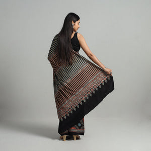Black - Natural Dyed Hand Block Print Modal Silk Ajrakh Saree 19