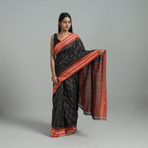 Brown - Ikat Weave Handloom Cotton Sambalpuri Saree 11