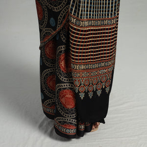 Black - Natural Dyed Hand Block Print Modal Silk Ajrakh Saree 19