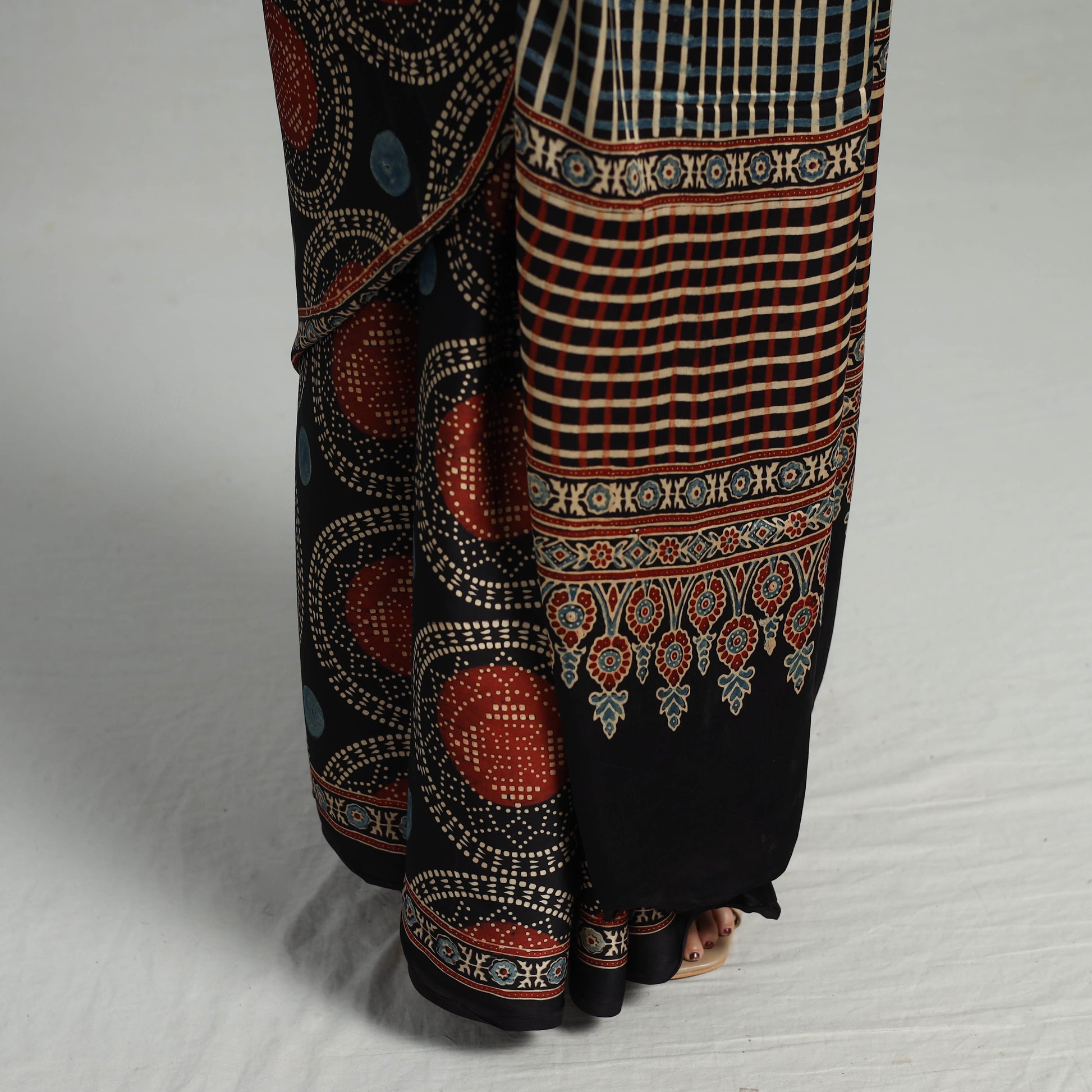 Black - Natural Dyed Hand Block Print Modal Silk Ajrakh Saree 19