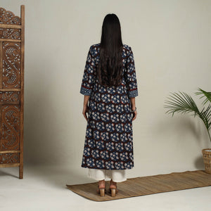 Brown - Block Print Mosaic Fusion A-Line Bagru Cotton Kurta