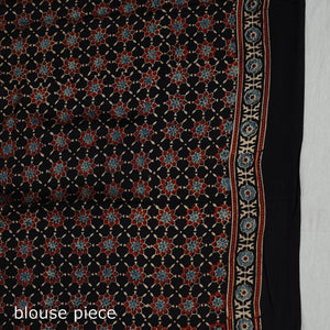 Black - Natural Dyed Hand Block Print Modal Silk Ajrakh Saree 19