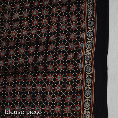 Black - Natural Dyed Hand Block Print Modal Silk Ajrakh Saree 19