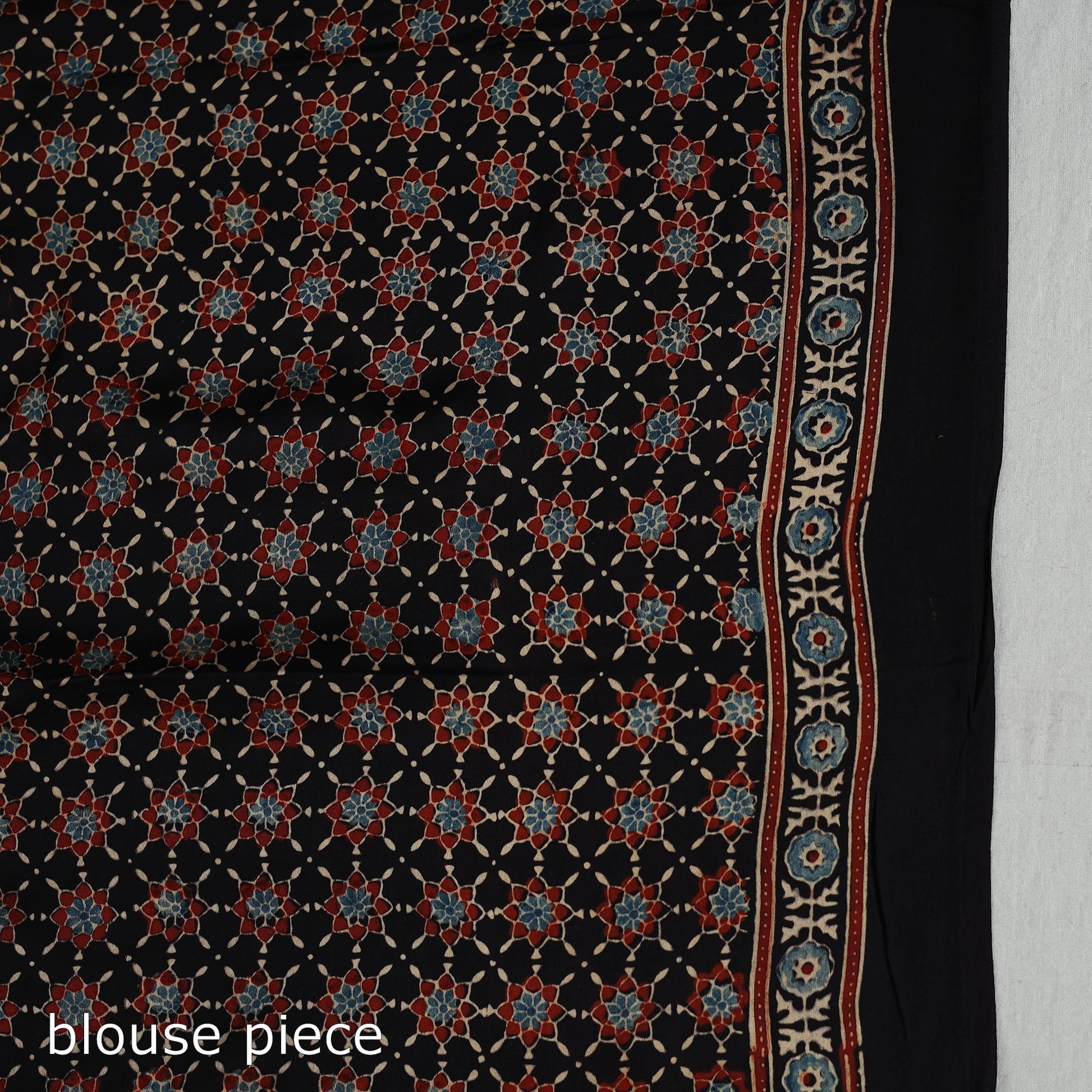Black - Natural Dyed Hand Block Print Modal Silk Ajrakh Saree 19