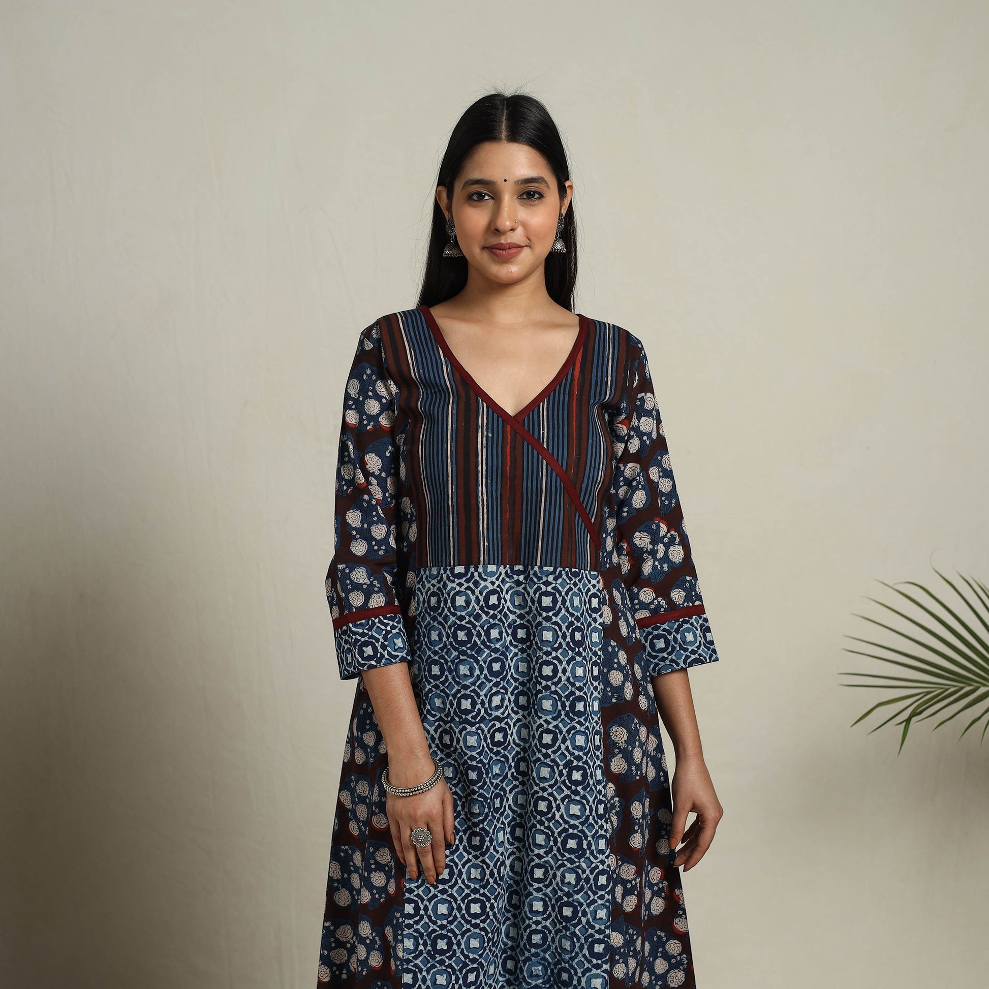 Brown - Block Print Mosaic Fusion A-Line Bagru Cotton Kurta