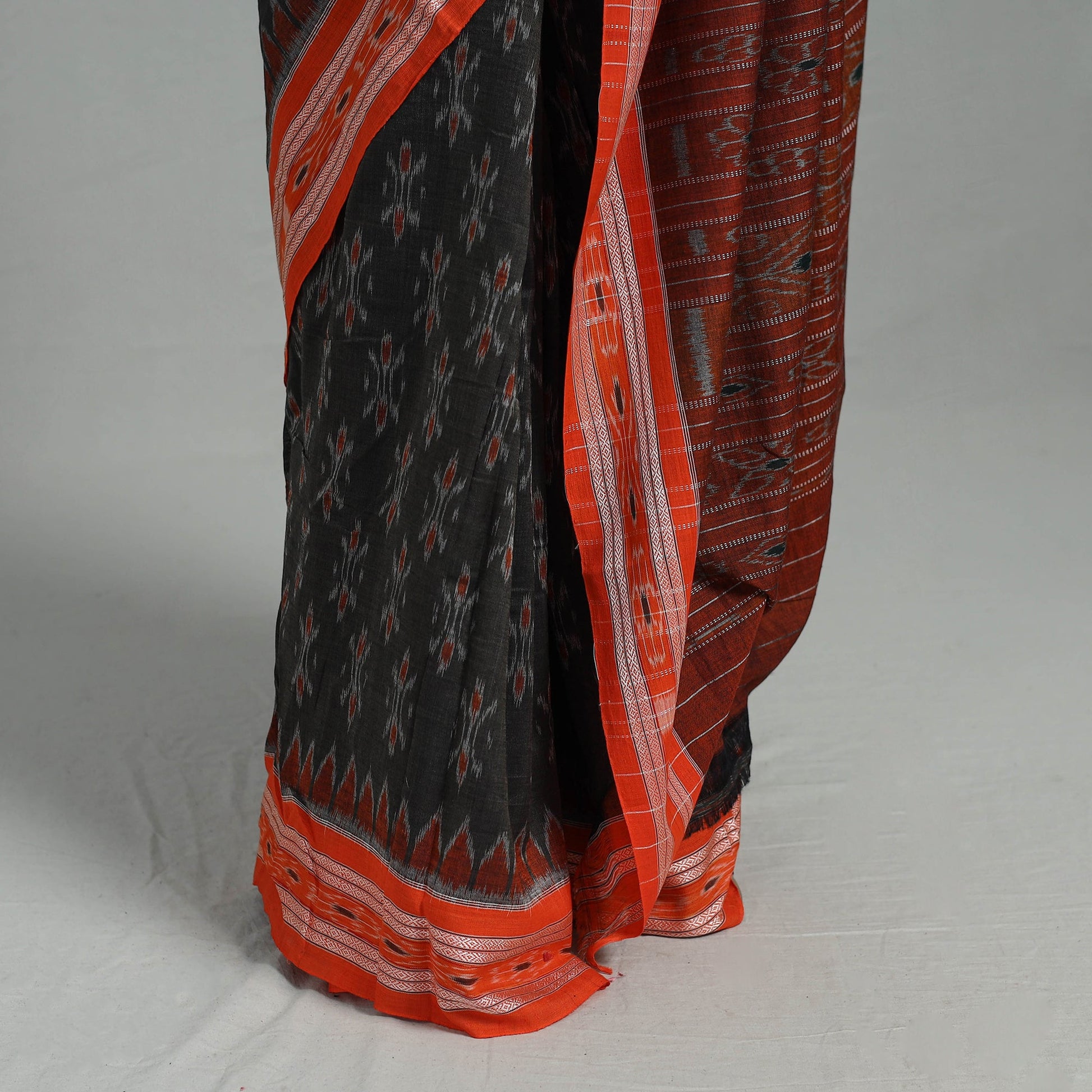 Brown - Ikat Weave Handloom Cotton Sambalpuri Saree 11