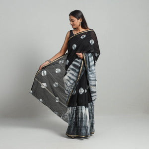 Black - Tie & Dye Chanderi Silk Shibori Saree with Zari Border 09