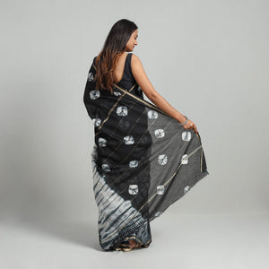 Black - Tie & Dye Chanderi Silk Shibori Saree with Zari Border 09
