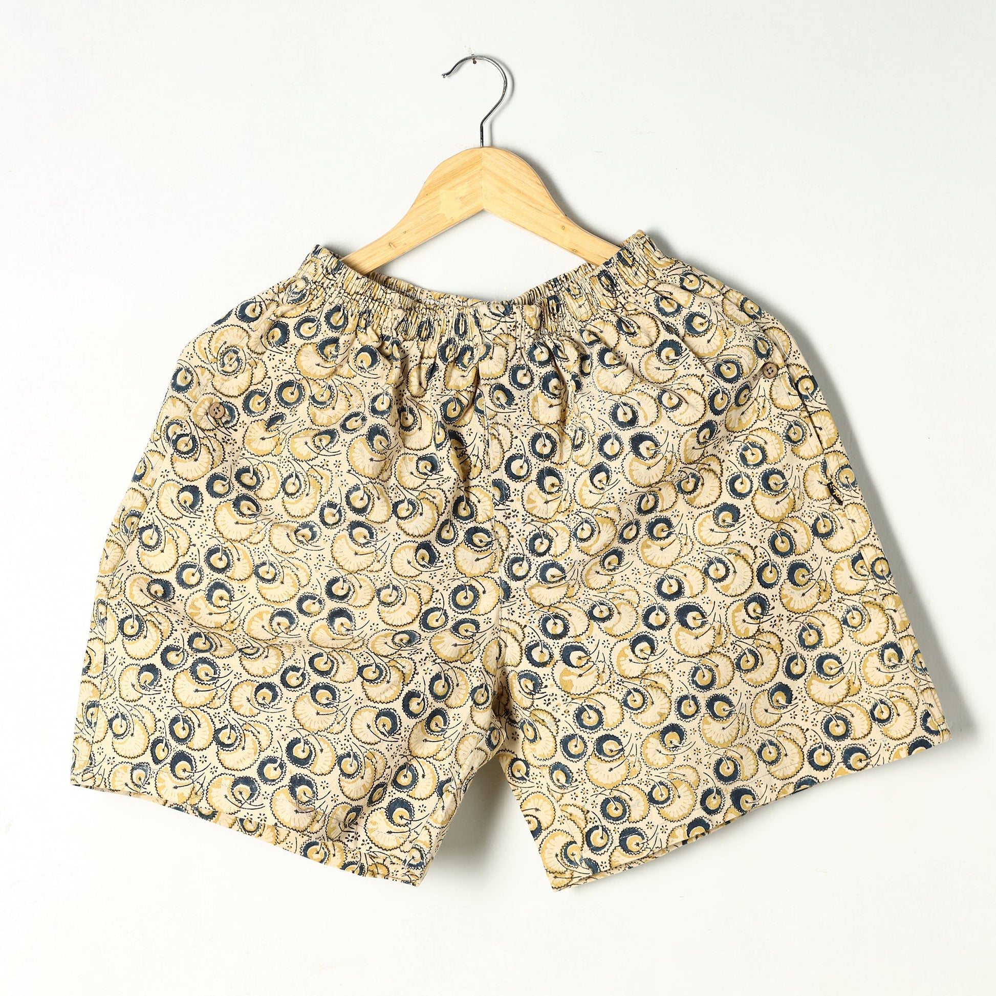 Beige - Kalamkari Block Printed Cotton Unisex Boxer/Shorts