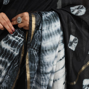 Black - Tie & Dye Chanderi Silk Shibori Saree with Zari Border 09