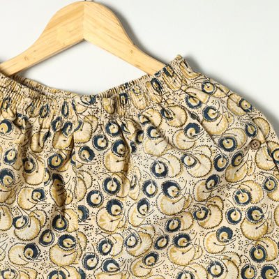 Beige - Kalamkari Block Printed Cotton Unisex Boxer/Shorts