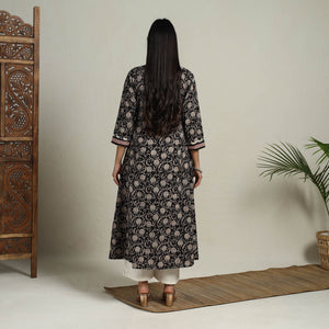 Black - Block Print Mosaic Fusion A-Line Bagru Cotton Kurta