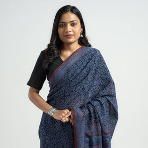 Blue - Bagh Hand Block Printed Cotton Saree