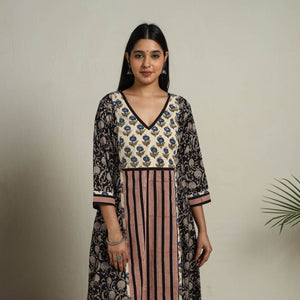 Black - Block Print Mosaic Fusion A-Line Bagru Cotton Kurta