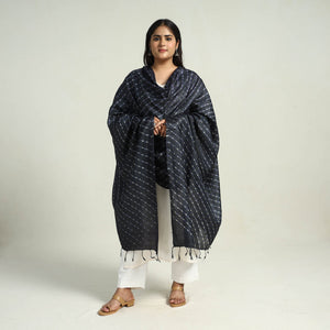 Black - Traditional Tie & Dye Tussar Silk Leheriya Dupatta 28