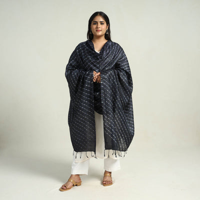 Black - Traditional Tie & Dye Tussar Silk Leheriya Dupatta 28