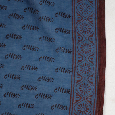 Blue - Bagh Hand Block Printed Cotton Saree