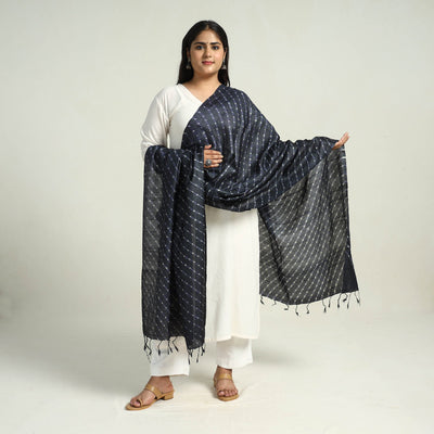 Black - Traditional Tie & Dye Tussar Silk Leheriya Dupatta 28